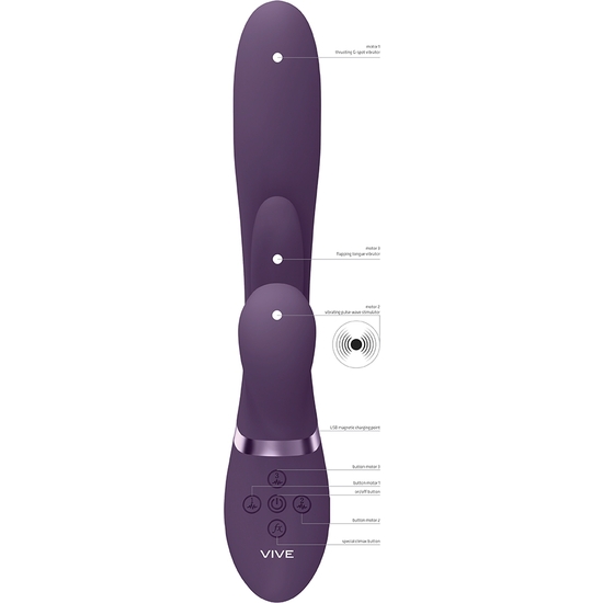 VIVE KURA - THRUSTING G-SPOT VIBRATOR WITH FLAPPING TONGUE AND PULSE WAVE STIMULATOR - PURPLE image 7