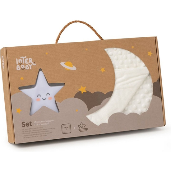 SET DE REGALO BEBÉ CON MANTA BEIGE Y LAMPARITA ESTRELLA image 0