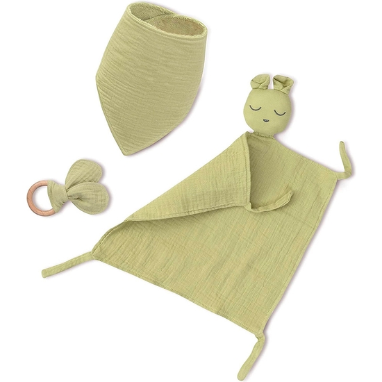 SET REGALO MUSELINA CON DOUDOU, BABERO Y MORDEDOR VERDE image 1