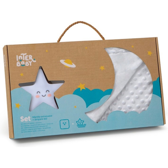SET DE REGALO BEBÉ CON MANTA GRIS Y LAMPARITA ESTRELLA image 0