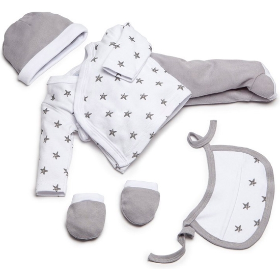 SET REGALO PRIMERA PUESTA BEBÉ GRIS ESTRELLAS 5 PIEZAS image 2