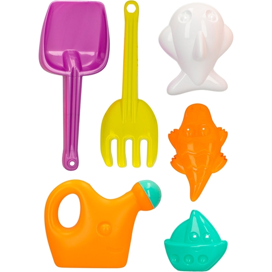 SET PALA, RASTRILLO 27 CM, REGADERA Y 3 MOLDES ARENA image 1