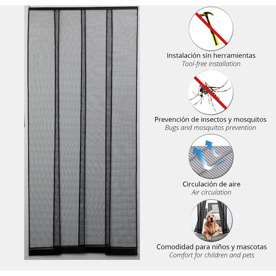 MOSQUITERA CORTINA PARA PUERTA CON CINTA ADHESIVA 100X230CM - NEGRO image 2