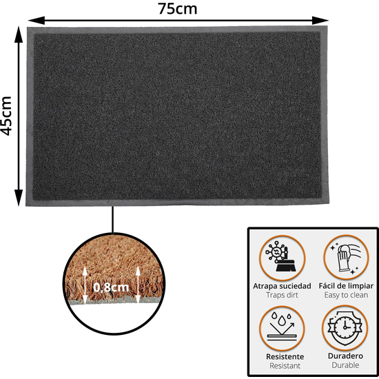 FELPUDO 45X75CM PVC - GRIS OSCURO image 1