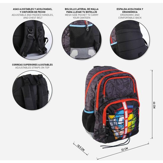 MOCHILA ESCOLAR GRANDE 44 CM AVENGERS BLACK image 4