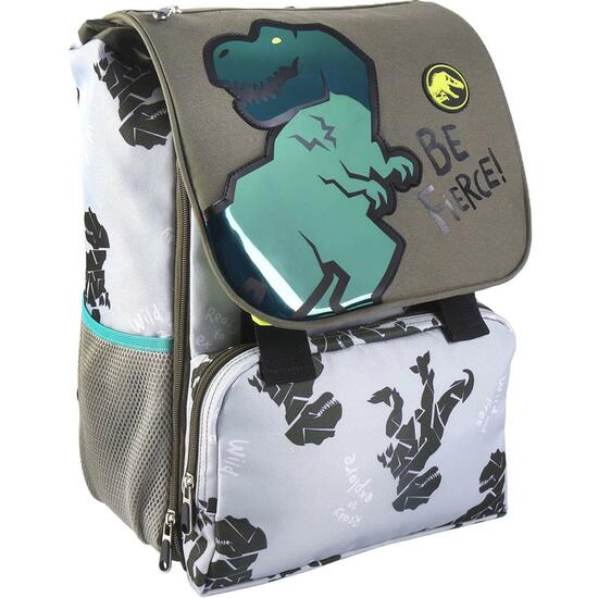 MOCHILA ESCOLAR GRANDE EXTENSIBLE JURASSIC PARK DARK GREEN image 0