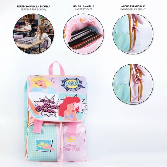 MOCHILA ESCOLAR GRANDE EXTENSIBLE PRINCESS PINK image 3