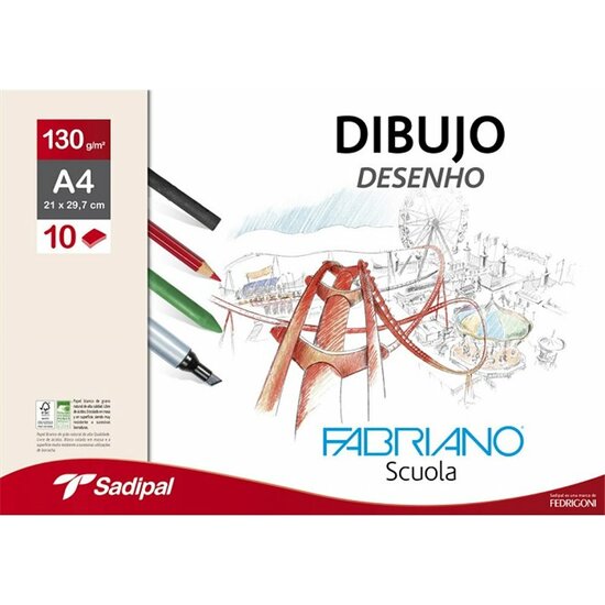 PACK 10 HOJAS A4 130G/M DIBUJO LISO FABRIANO image 0