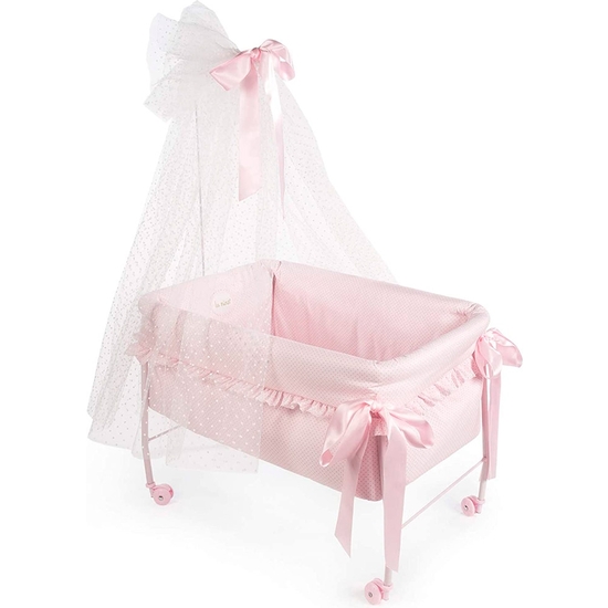 CUNA DOSEL MUÑECAS VINTAGE ROSA TOPOS 55X77X37 LA NINA image 0