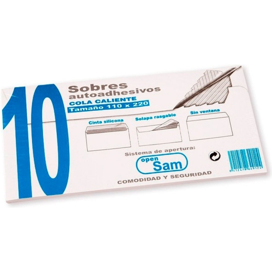 PACK 10 SOBRES BLANCOS 110 X 220 CON TIRA ADHESIVA image 0