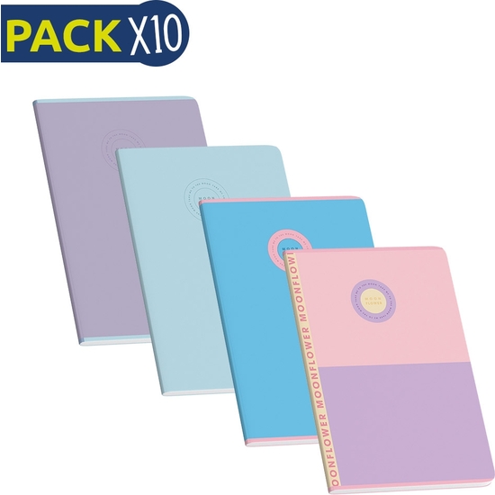 PACK 10 CUADERNOS TAPA PLÁSTICO PASTEL A4 - 48 HOJAS 90 GR RAYADO image 0