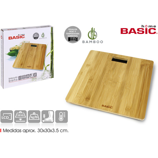 BASCULA BAÑO DIGIT.150KG RECT.BAMBU BASIC HOME image 0