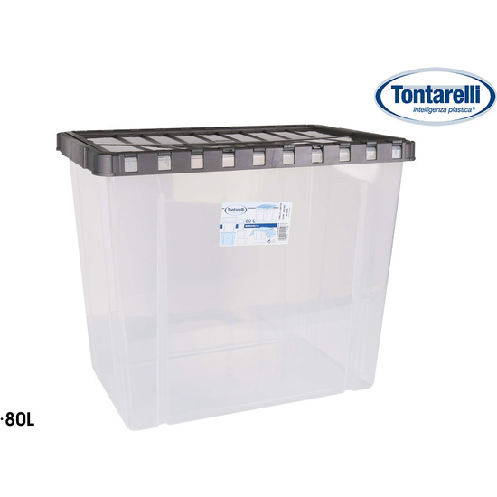CAJA ALMACENAJE C/TAPA DOBLE 80L DOUBLE TRANSPARENTE/ANTRACITA image 0