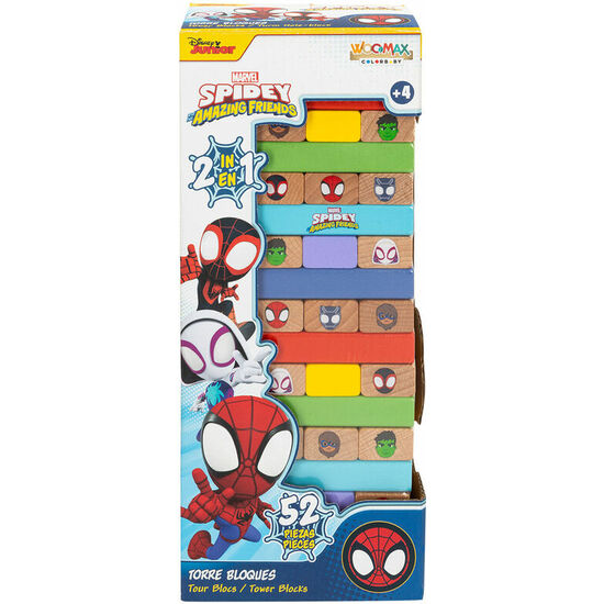 JUEGO TORRE BLOQUES + DOMINO MADERA SPIDEY MARVEL image 0