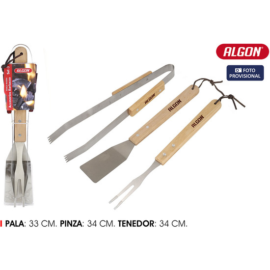 SET 3 ACCESORIOS BBQ MANGO MADERA ALGON image 0