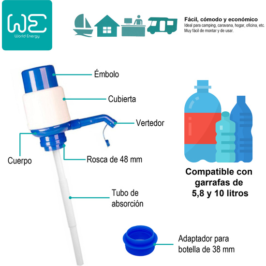 SET DE 6 DISPENSADORES MANUALES DE AGUA EMBOTELLADA, COMPATIBLES CON GARRAFAS DE 5, 8 Y 10 LITROS. image 1