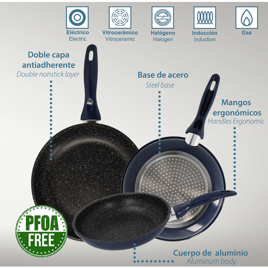 JUEGO DE 3 SARTENES DE 18, 20 Y 24 CM, APTAS PARA INDUCCIÓN MÁS 6 UTENSILIOS DE COCINA CON SOPORTE image 1