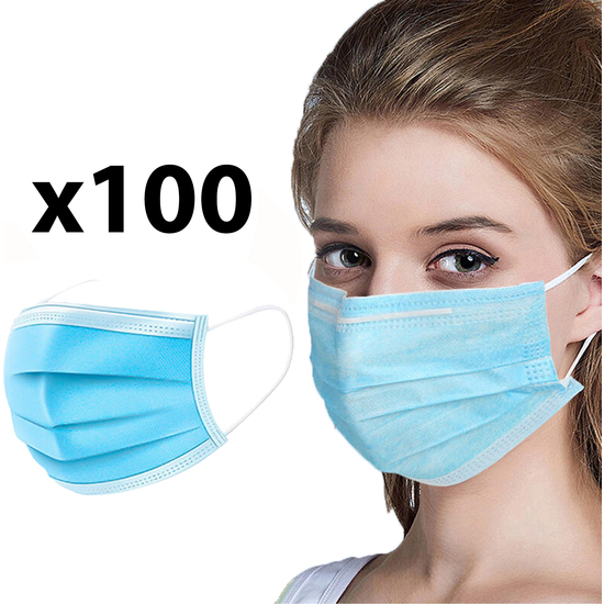 PACK DE 100 MASCARILLAS DESECHABLES DE PROTECCIÓN RESPIRATORIA EN COLOR AZUL image 0