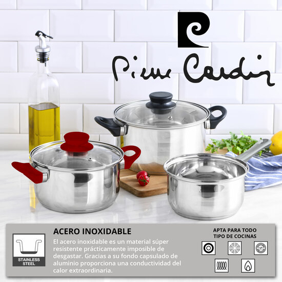 BATERIA DE COCINA PIERRE CARDIN 5 PIEZAS EN ACERO INOXIDABLE CON JUEGO DE SARTENES - 18 20 Y 24CM - EN ALUMINIO PRENSADO image 2