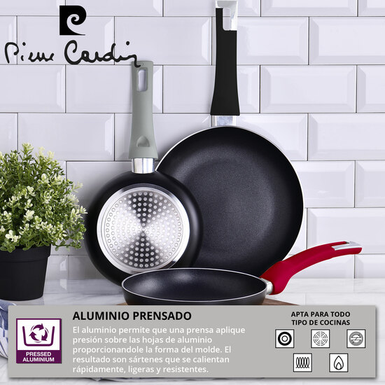 BATERIA DE COCINA PIERRE CARDIN 5 PIEZAS EN ACERO INOXIDABLE CON JUEGO DE SARTENES - 18 20 Y 24CM - EN ALUMINIO PRENSADO image 3