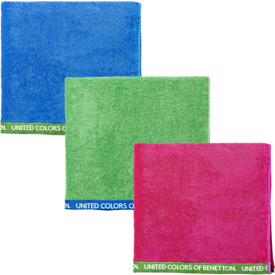 JUEGO DE 3 TOALLAS 90X160CM ALGODÓN ORGÁNICO 450GSM VERDE, AZUL Y FUCSIA BENETTON image 0