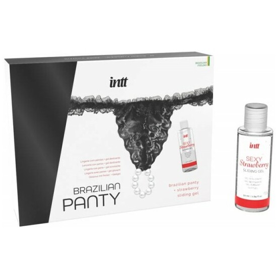 BRAZILIAN PANTY BLACK + STRAWBERRY SLIDING GEL  image 0