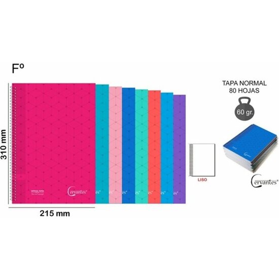 LIBRETA CERVANTES 21X31CM 80H LISO 60GR TAPA NORMAL SURTIDOS image 0