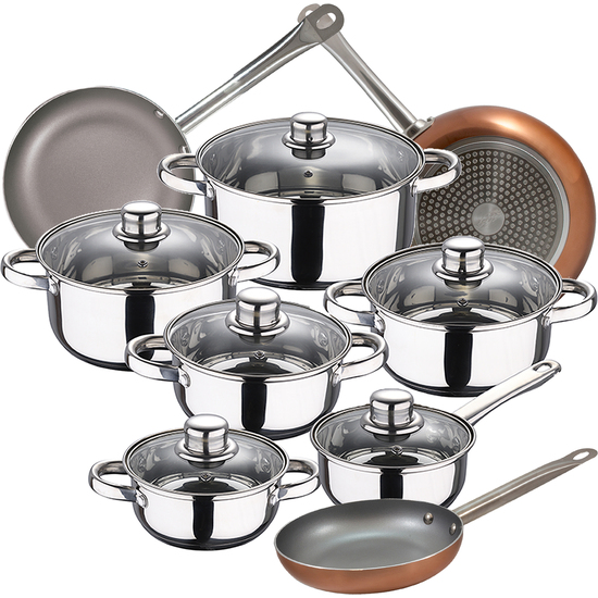 BATERIA DE COCINA 12 PIEZAS SAN IGNACIO CASSEL EN ACERO INOXIDABLE CON JUEGO DE SARTENES (18/22/26 CM) SAN IGNACIO OPTIMUM PLUS EN ALUMINIO PRENSADO image 0