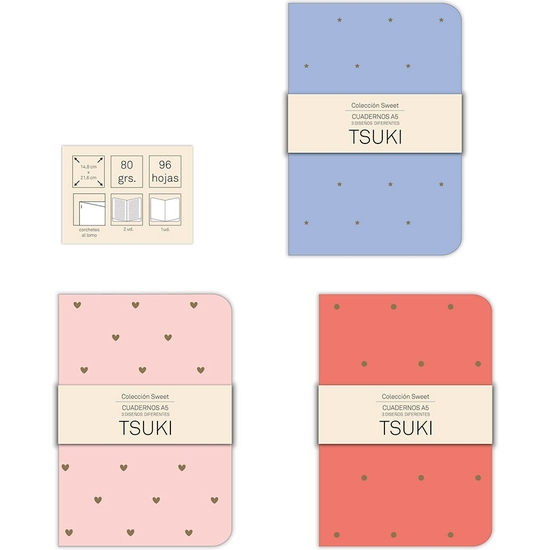 CUADERNOS DE NOTAS TSUKI SWEET 96 PÁGINAS 3 COLORES 14X21 CM image 1
