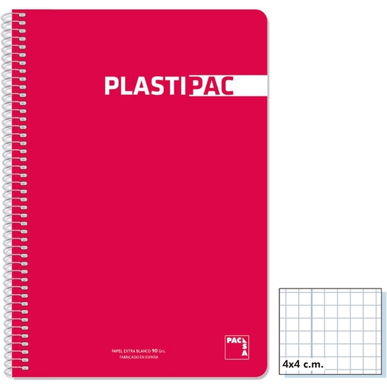 BLOC ESPIRAL TAPA PLÁSTICA ROJO FOLIO 90 GR CUADRICULA 4X4 image 0