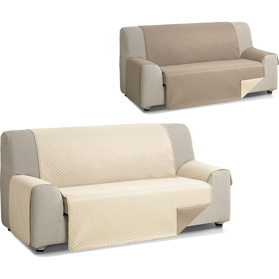 ROMBO CUBRE SOFA REVERSIBLE ACOLCHADO 2 PLAZAS BEIGE/CUERO image 2