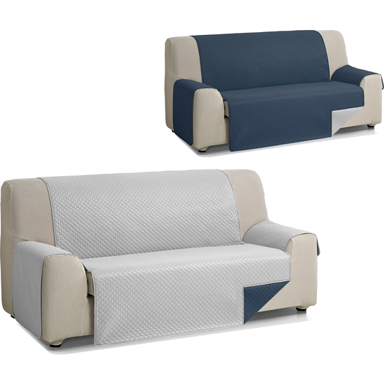 ROMBO CUBRE SOFA REVERSIBLE ACOLCHADO 2 PLAZAS GRIS/AZUL image 2