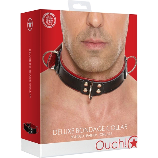 DELUXE BONDAGE COLLAR - ONE SIZE - RED image 1