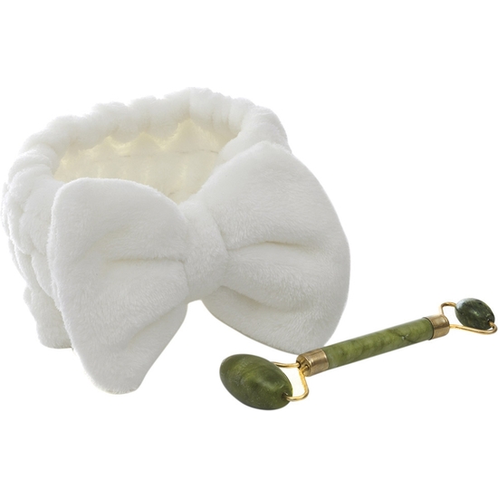 SET DE RODILLO FACIAL JADE Y DIADEMA ELÁSTICA ULTRASUAVE image 1