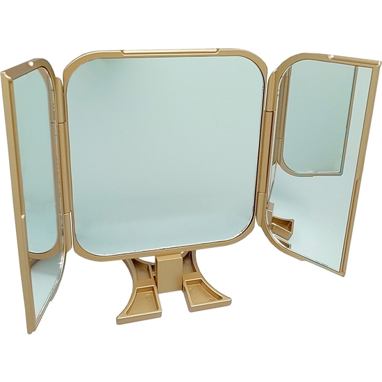 ESPEJO DE VIAJE PLEGABLE REFLEJO PREMIUM DORADO DE 23X12 CM image 1