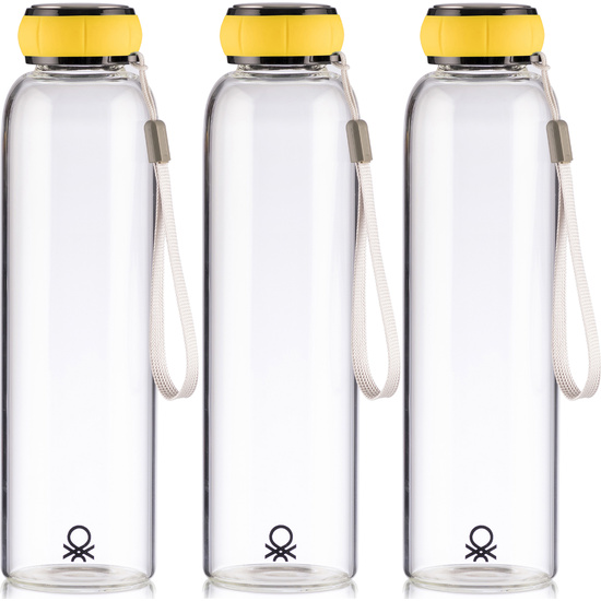 SET DE 3 UNIDADES DE BOTELLA DE AGUA 550ML BOROSILICATO TAPA AMARILLA CASA BENETTON image 0