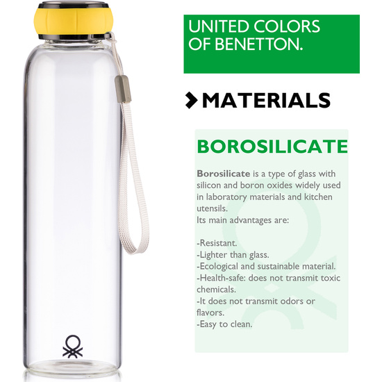 SET DE 3 UNIDADES DE BOTELLA DE AGUA 550ML BOROSILICATO TAPA AMARILLA CASA BENETTON image 2