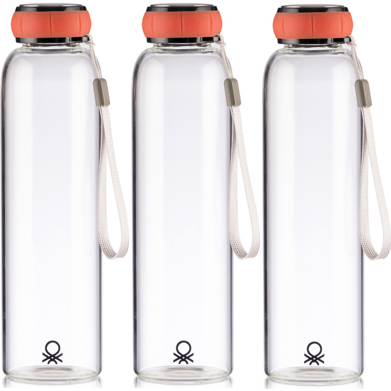 SET DE 3 UNIDADES DE BOTELLA DE AGUA 550ML BOROSILICATO TAPA ROJA CASA BENETTON image 0