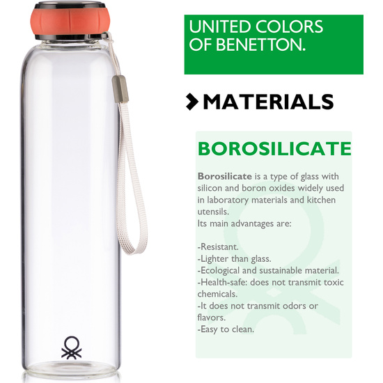 SET DE 3 UNIDADES DE BOTELLA DE AGUA 550ML BOROSILICATO TAPA ROJA CASA BENETTON image 2