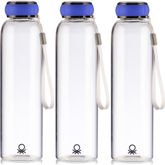 SET DE 3 UNIDADES DE BOTELLA DE AGUA 550ML BOROSILICATO TAPA AZUL CASA BENETTON image 0