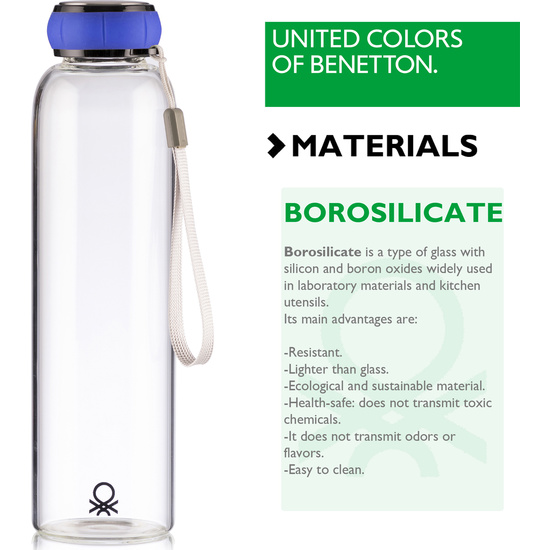 SET DE 3 UNIDADES DE BOTELLA DE AGUA 550ML BOROSILICATO TAPA AZUL CASA BENETTON image 2