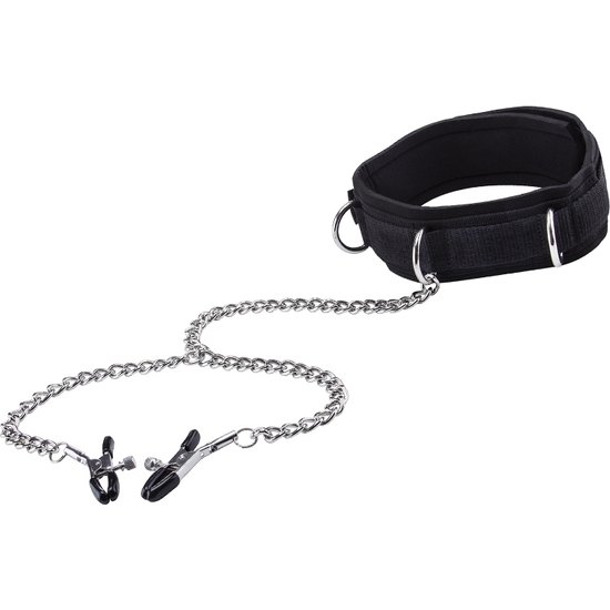 OUCH COLLAR WITH NIPPLE CLAMPS BLACK image 1