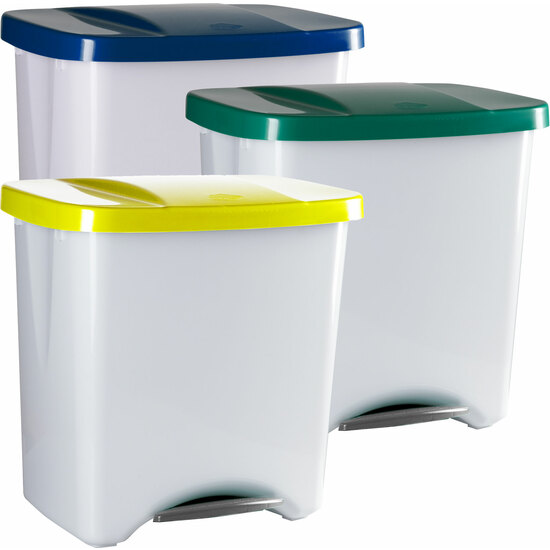 PACK RECICLAJE PEDALBIN ECOLÓGICO: 3 CONTENEDORES DE COLORES. CAPACIDAD TOTAL 150 LITROS image 0