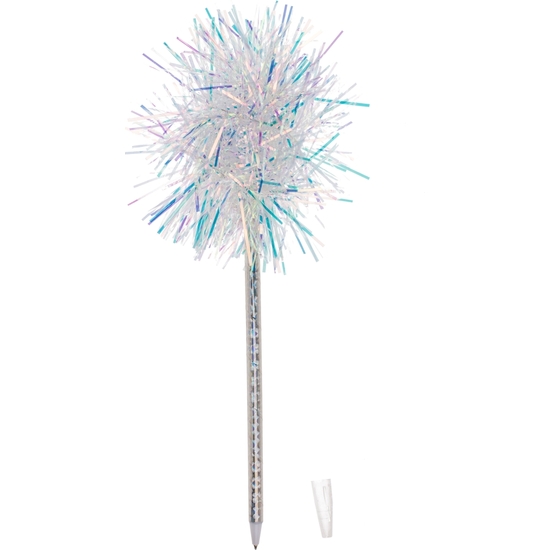 BOLIGRAFO PLATEADO POM POM GLITTER 21CM image 0