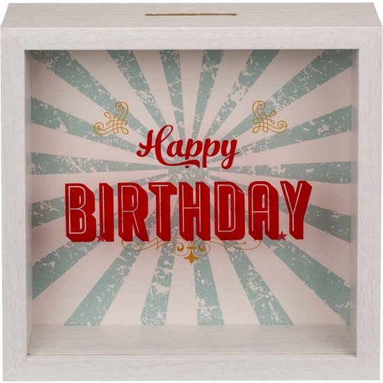 HUCHA MADERA-CRISTAL HAPPY BIRTHDAY20X20 image 0