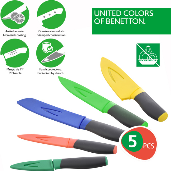 SET 3PC UTENSILIOS COCINA BAMBOO, CON SET 5 CUCHILLOS DE COCINA CON FUNDA/PROTECTOR Y SET 24PCS CUBERTERÍA ACERO INOXIDABLE MANGO COLORES CASA BENETTON image 2