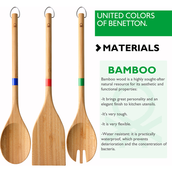 SET 3PC UTENSILIOS COCINA BAMBOO, CON SET 5 CUCHILLOS DE COCINA CON FUNDA/PROTECTOR Y SET 24PCS CUBERTERÍA ACERO INOXIDABLE MANGO COLORES CASA BENETTON image 4