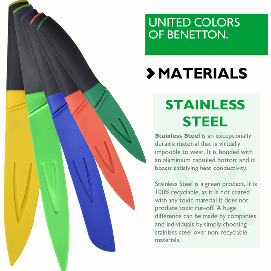 SET 3PC UTENSILIOS COCINA BAMBOO, CON SET 5 CUCHILLOS DE COCINA CON FUNDA/PROTECTOR Y SET 24PCS CUBERTERÍA ACERO INOXIDABLE MANGO COLORES CASA BENETTON image 5
