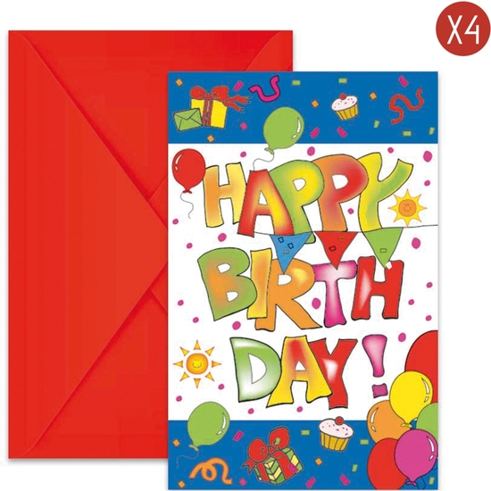 PACK 4 INVITACIONES+SOBRE HAPPY BIRTHDAY  image 0