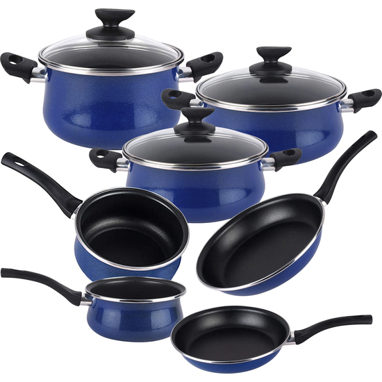 MAGEFESA COLECCIÓN PAULA - BATERÍA DE COCINA 10 PIEZAS. MATERIAL ACERO VITRIFICADO EXTERIOR AZUL. ANTIADHERENTE BICAPA, APTAS PARA TODO TIPO DE COCINAS, ESPECIAL INDUCCIÓN. 50% DE AHORRO ENERGÉTICO. image 0